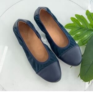 Vionic Womens Tina Ballet Flat Size 7 Blue Leather Slip On Shoe Cap Toe Comfy